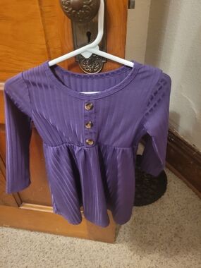 Amazon Girls' Purple Ribbed Long-Sleeve Button-Front Dress